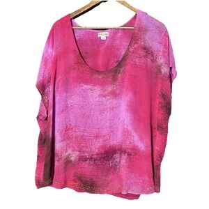 World Unity Top 2X Fairy Pink Stretch Lined Chiffon Overlay Gold Studded Trim